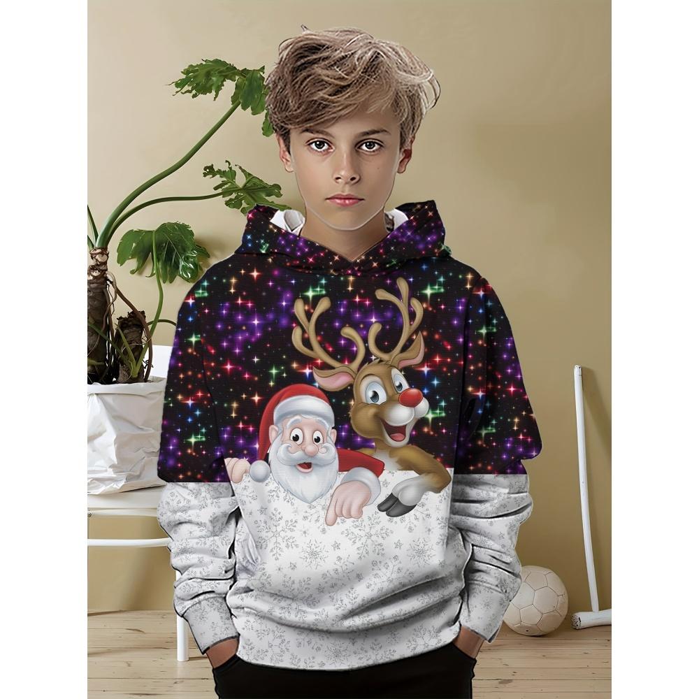 Barn Hoodie Jul Jultomten 3D Modetryck Sport Bekväm Vår Höst Mycket Lämplig för Vardagsbruk Sweatshirts
