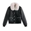 Big fur collar, velvet leather jacket, locomotive jacket, women's winter temperament design sense, thickened warm cotton clothes, cotton clothes