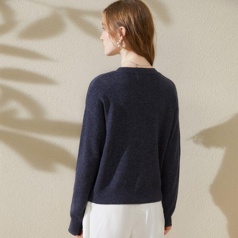 TUHUANG Women's Pure Wool Embroidered Round Neck Sweater