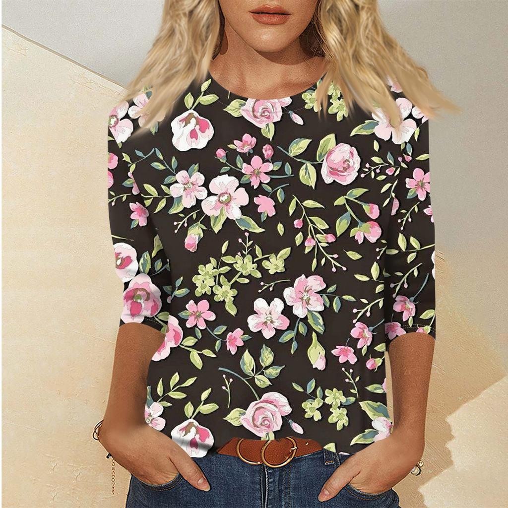 Ladies' Fashionable And Casual Seven Quarter Sleeve Valentine's Day Printed Pullover Top