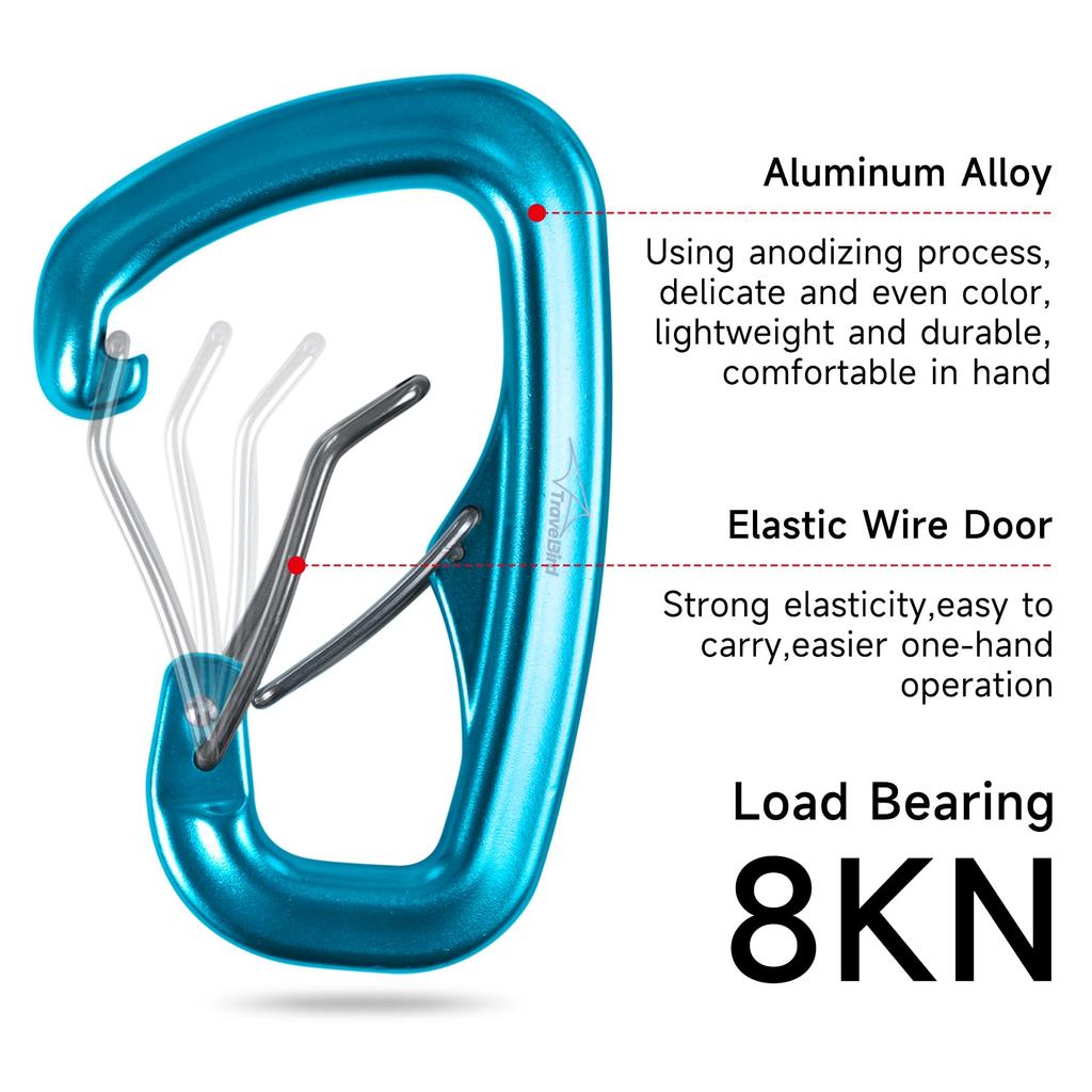 Travel Bird Ultralight 8KN Aluminum Alloy Double Door Suitable for and Dog Leashes Heavy-Duty Carabiner, D-Shaped, Keychains, Camping, Hammocks,