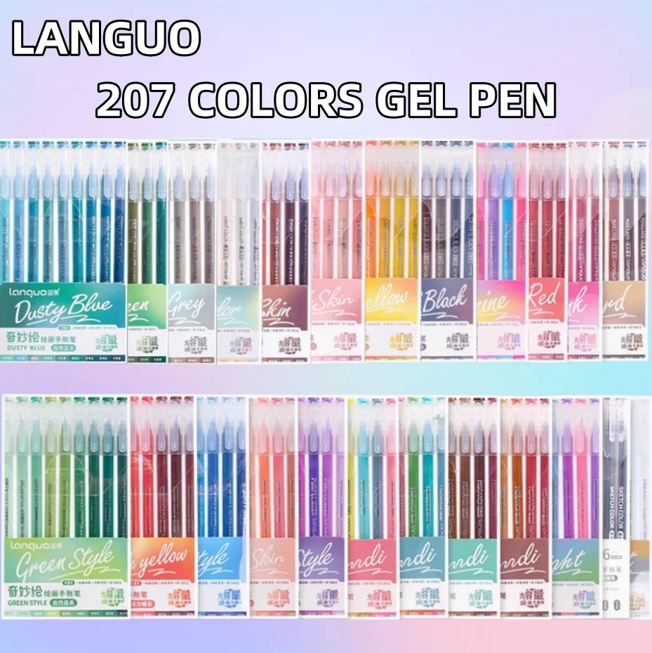 LANGUO 90/6 Colors Glitter Acrylic Painting Gel Pen Set 1.0mm Large Capacity Writing Pen Stationery Office School Supplies