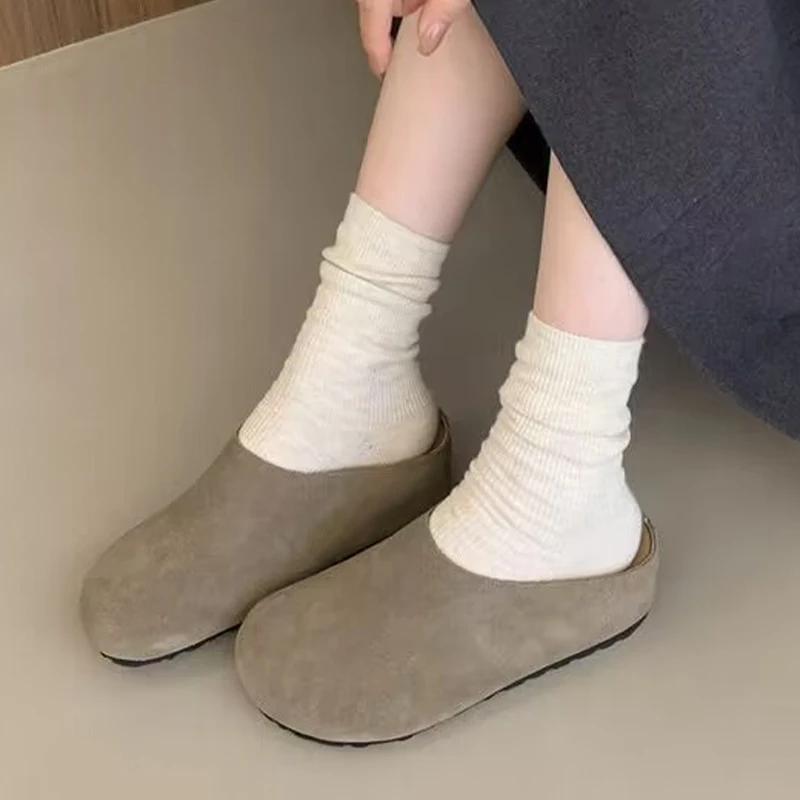 

Женские тапочки на платформе, замшевые мюли, туфли на плоской подошве, женская мода 2025 года, повседневная, удобная, для ходьбы, ретро, зимние, с открытым носком, шлепанцы 39