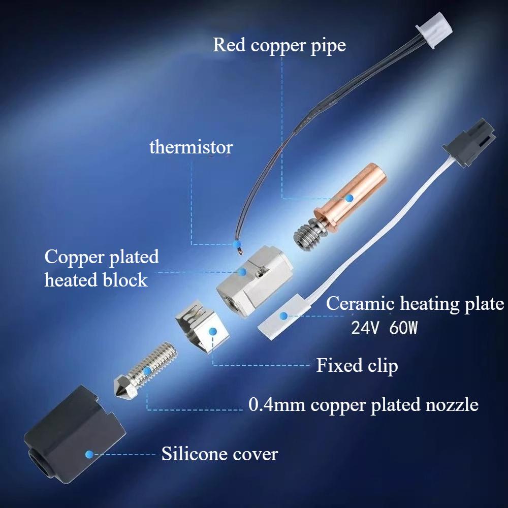 Kobra2 Upgraded Ceramic Hot End Kit 2pro/max Copper-plated Nozzle Print Head Bimetal Throat