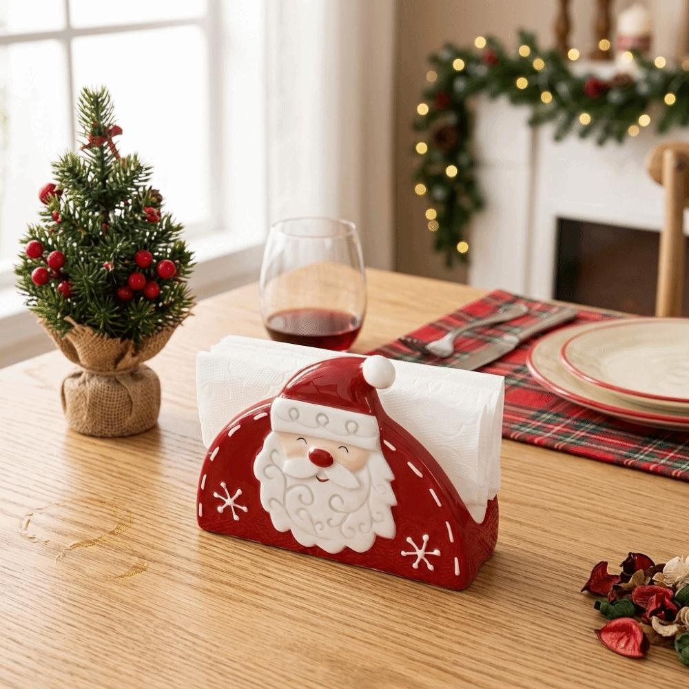 Creative Christmas Santa Tissue Box Santa Embossed Paper Stand Ceramic Napkin Holder Home Kitchen