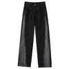 Retro High-Waisted Color Block Jeans: Women's Slimming Loose Wide-Leg Trousers