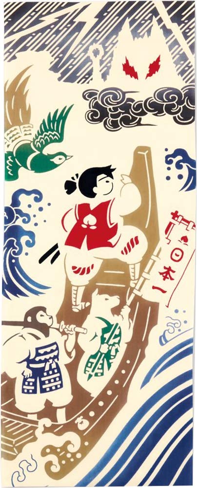 

Сделано в Тэнугуи 35 x Японская народная сказка Момотаро Миямото-Полотенце Кенэма, Япония, Окрашено методом Чу (Тенугуи) 90см, (50160)