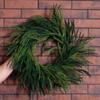 Artificial Pine Needle Wreath Faux Xmas Green Pine Hanging Wreath for Front Door Home Decor