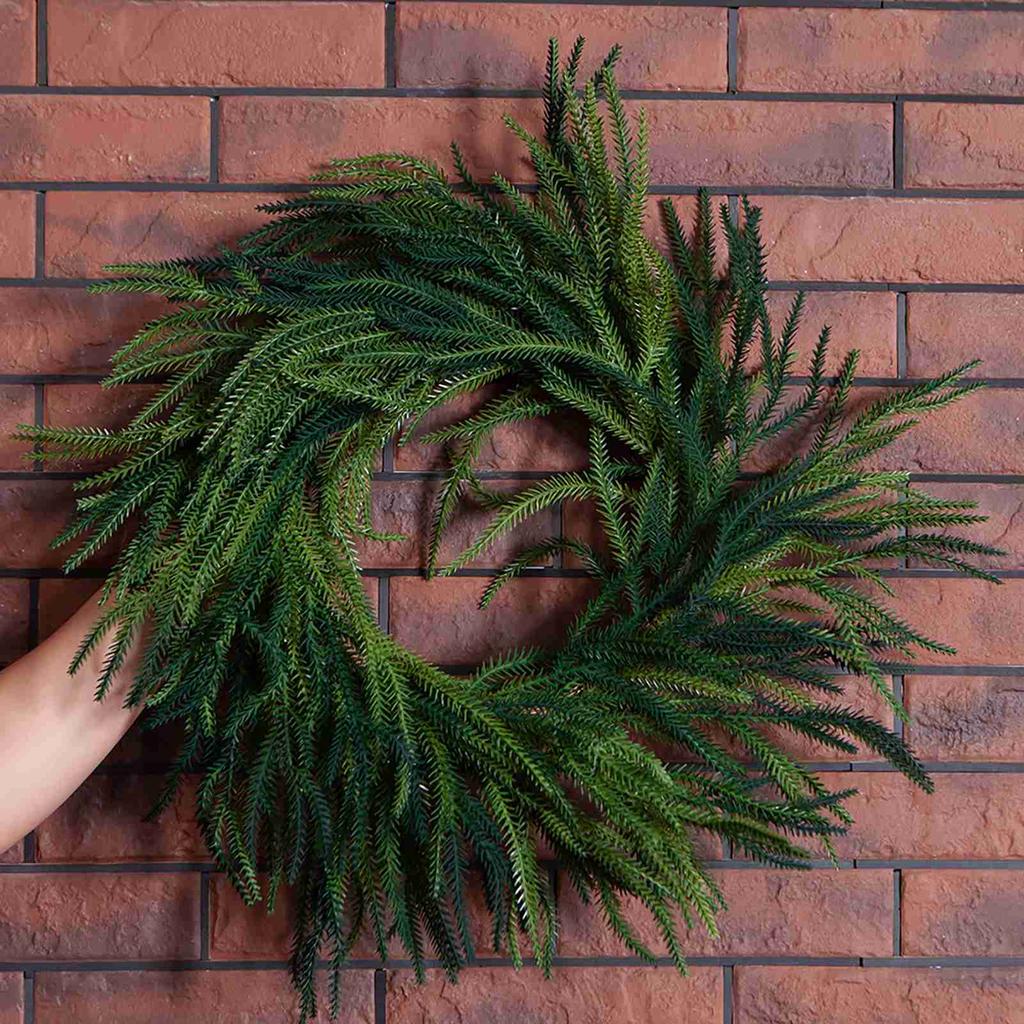 Artificial Pine Needle Wreath Faux Xmas Green Pine Hanging Wreath for Front Door Home Decor