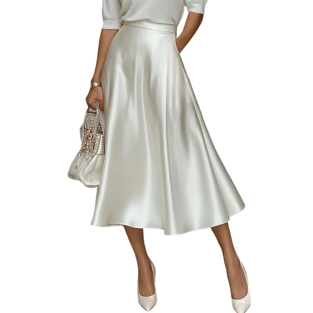 Elegantes Satin-Midikleid in A-Linie für Damen, fließend und schmeichelhaft