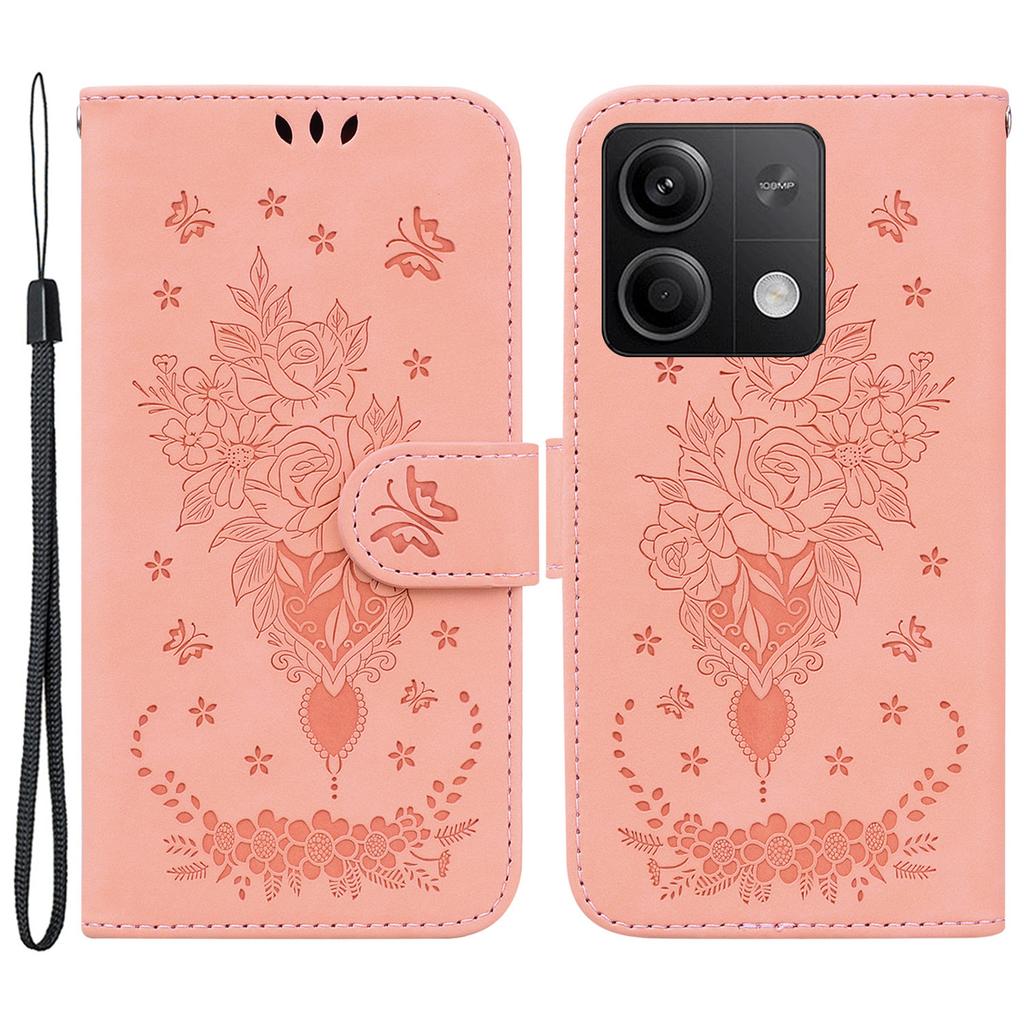 For Xiaomi Redmi Note 13 5G/13 5G (China) Case Rose Butterfly Imprinted Card Holder Phone Cover