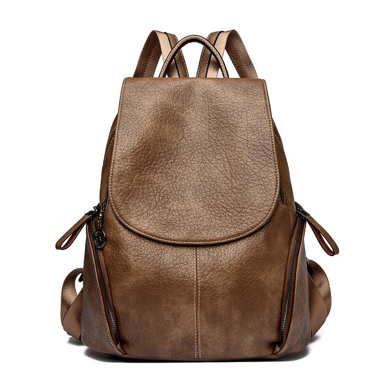 Ladies Soft Leather Double Shoulder Bag, Fashionable Backpack, Large Capacity, Casual Travel Bag