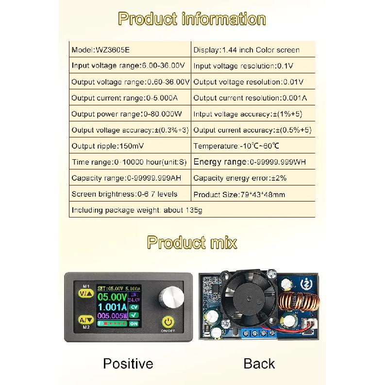WZ3605E DC DC Buck Boost Converter CC CV 36V 5A Power Module Adjustable Regulated laboratory power supply Voltmeter ammeter