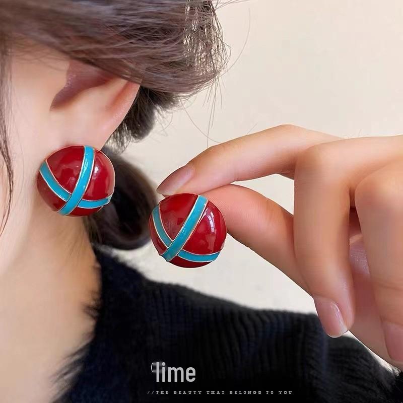 Geometric Green Retro Korean Square Earrings for Women
