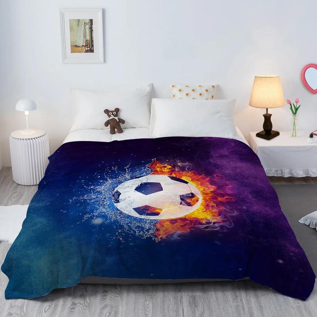 Football Fire and Water Throw Blanket Football Blanket Throw Gifts for Boys Girls Cozy Blanket for Couch Sofa Bed Living Room