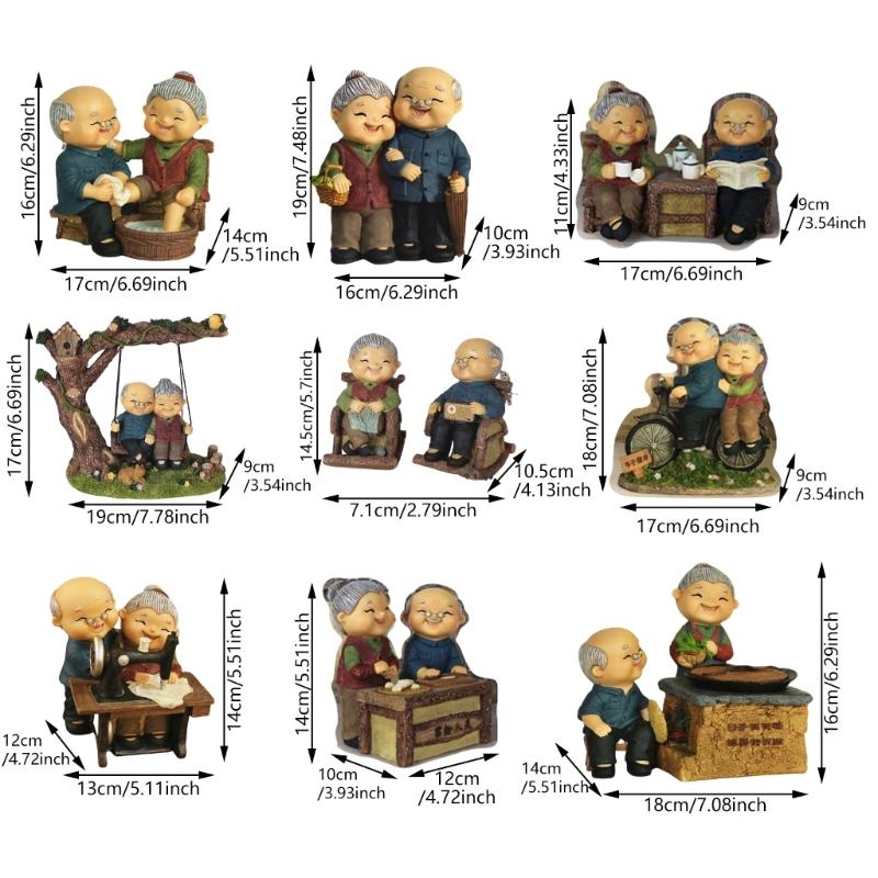 Vintage Elderly Couple Resins Statue Figurine Weddings Valentines Day Gift for Couples and Home Decors Enthusiasts