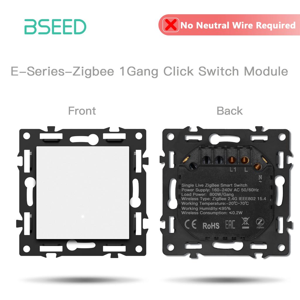 BSEED Zigbee Click Switch Modules No Need Neutral Wire Light Part Smart Sockets DIY Combination 86mm Glass Frame ST TV Cat6 Key