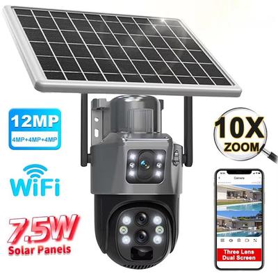 LS VISION 12MP 6K Solar Battery Camera Outdoor 10X Zoom Three Lens PTZ WiFi Surveillance Camera Security Protection 4K 8MP Smart CCTV Cam