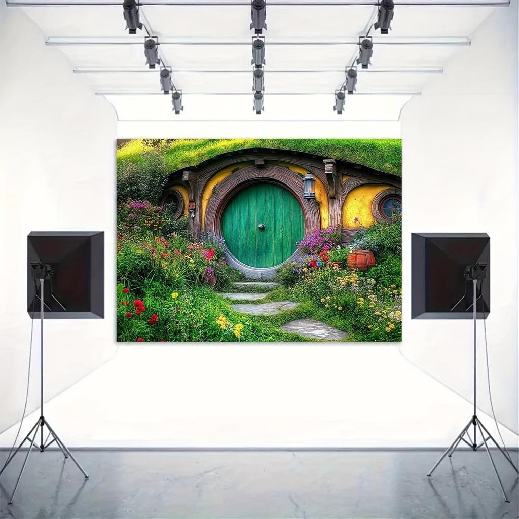 Hobbit Hut Fantasy Theme Background Cloth, Used for Party Photo Background, Birthday Party Banner Decoration