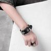 Retro Punk Black PU Leather Metal Buckle Wide Men Cuff Bracelets Personality Belt Buckle Adjustable Bangles Couple Jewelry Gift