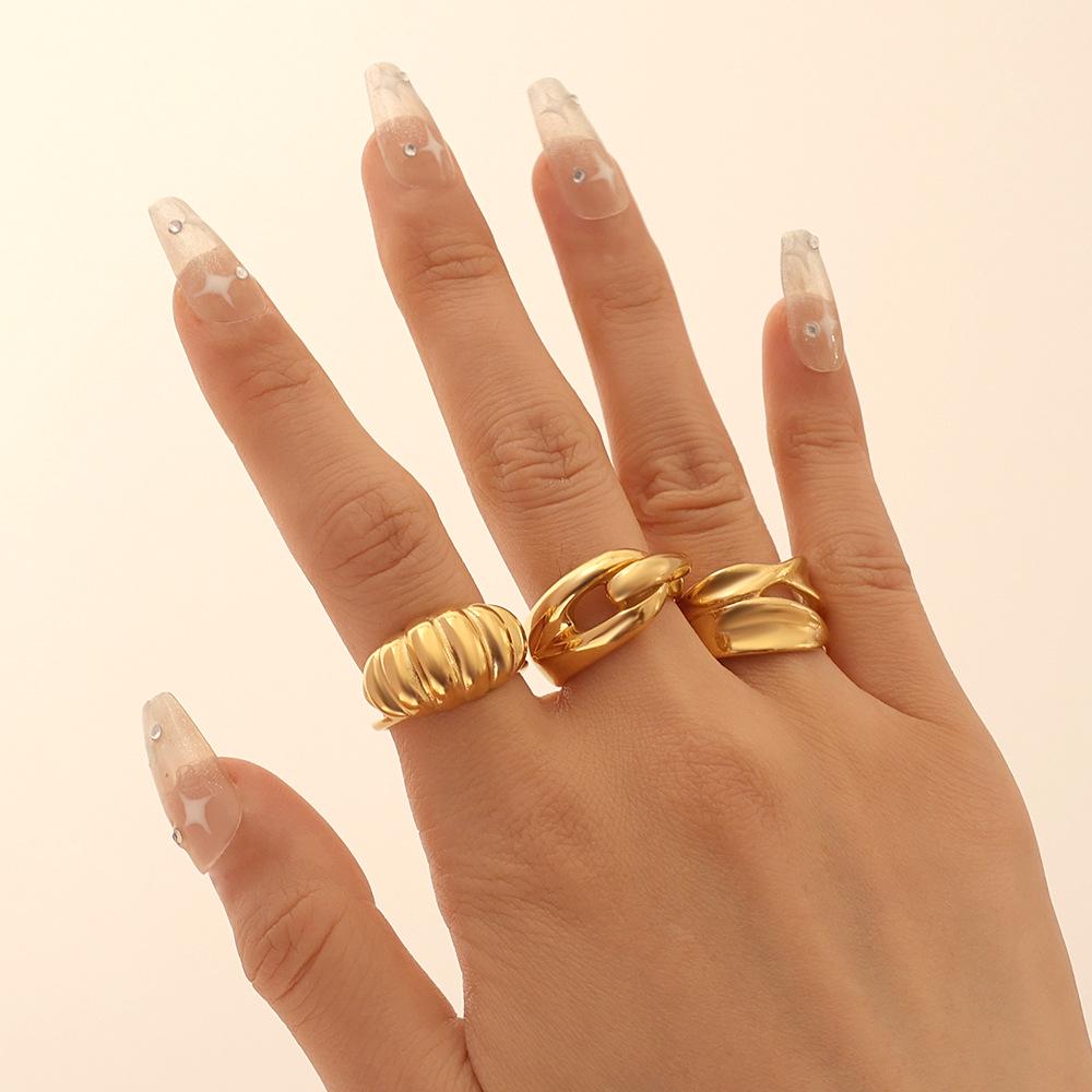 Geometric Croissant Shape Open Ring - Titanium Steel Jewelry for Women