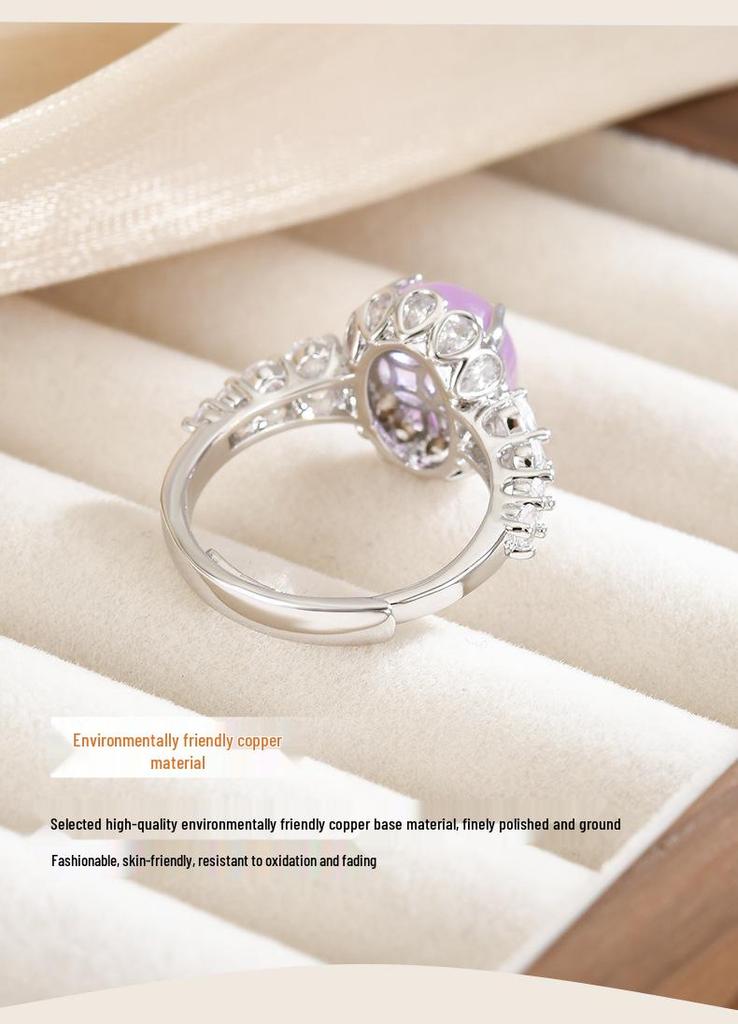 Elegant Ice-Purple Jade Ring: Ice-clear, Warm, Moist Jade with Diamond Inlay, Exuding Purple Energy and a Gentle, Versatile New Chinese Style.