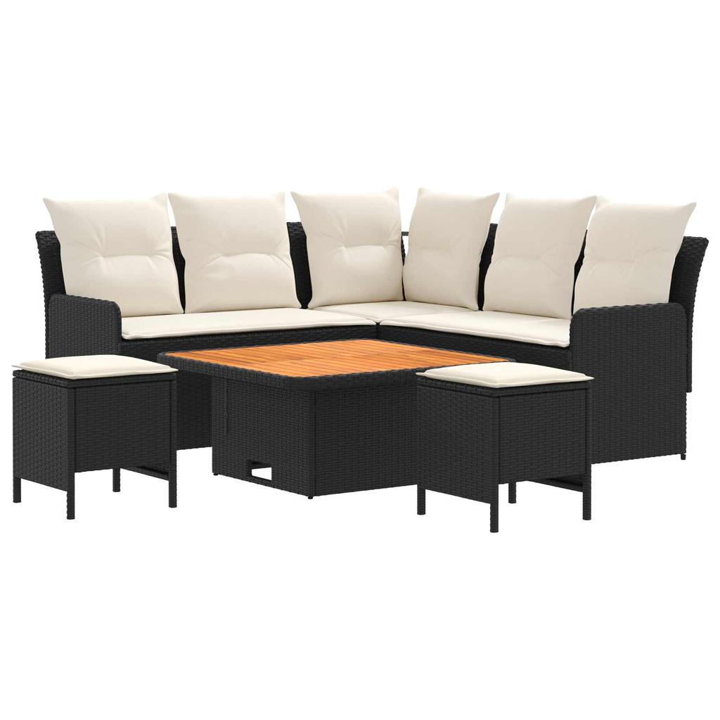 Furniture Set with Cushions 6 pcs Black and Cream PE Rattan