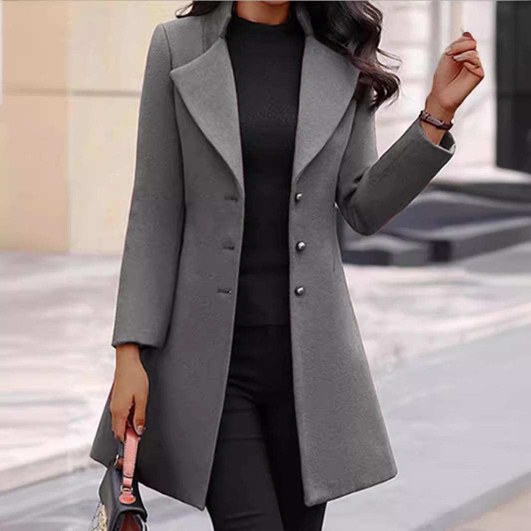 

Korean Style Women s Slim Fit Mid-Length Woolen Coat 2025 M сірий колір