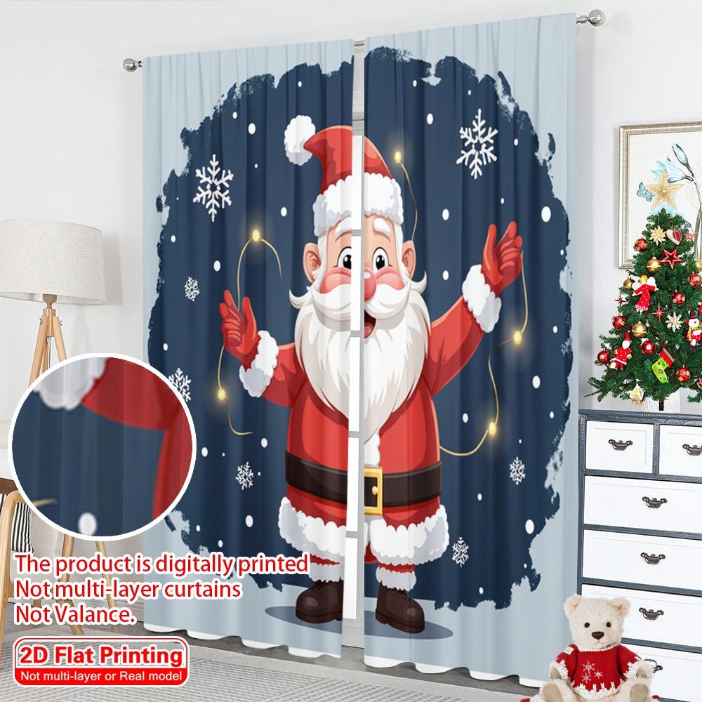 2 Stück 2D Flachdruck Frohe Weihnachten Beliebte Party Fenster Vorhänge Weihnachtsmann Feiertagsbeleuchtung Polyester Ohne Strom