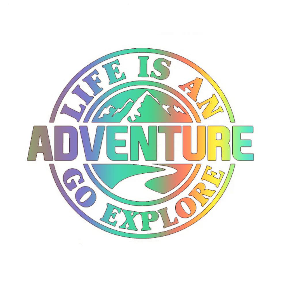 

LYKX Life Is An Adventure Window Glass Camping RV Off-road Adventure Motorcycle Personalized Latte Art Decorative Car Sticker 16CM X 13.5CM