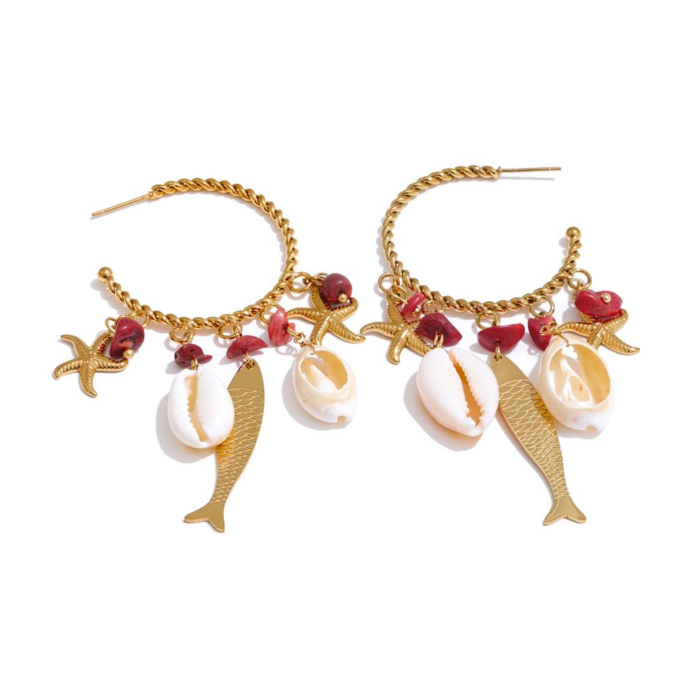 Yhpup Ocean Style Shell Starfish Fish Dangle Earrings Summer Stainless Steel Exclusive Fashion Jewelry New