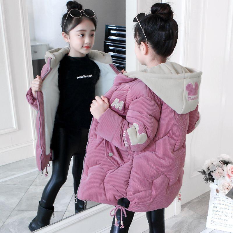 Girls' Mid-Length Cotton-Padded Jacket Winter—Thickened Casual Outerwear for Kids