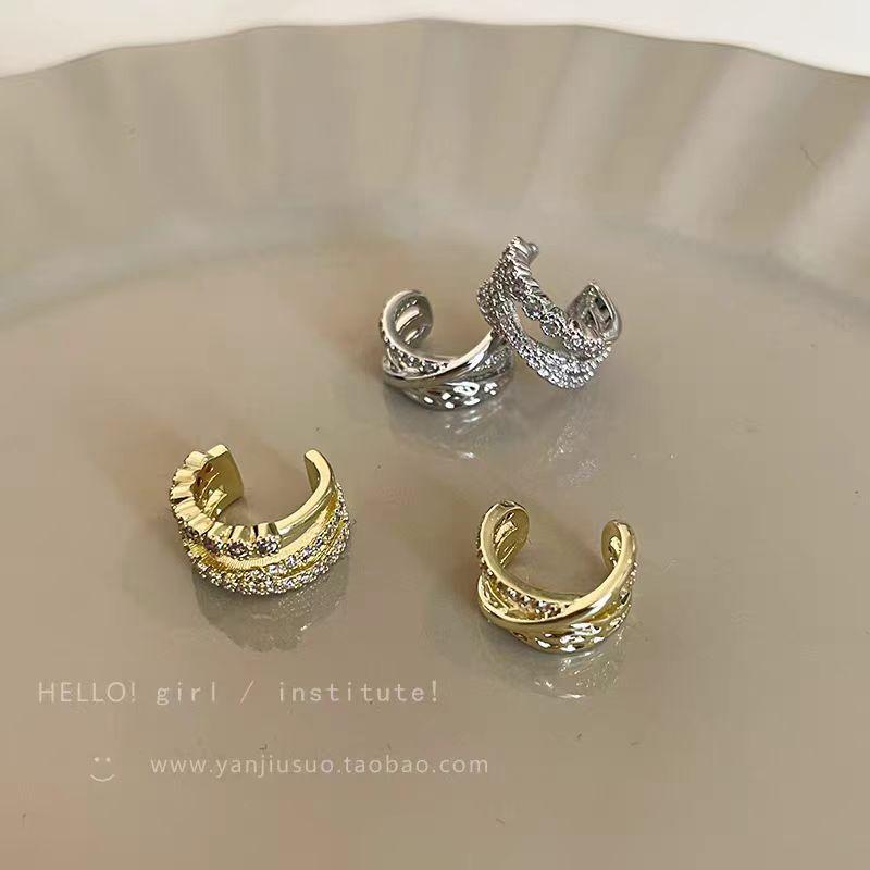 Multi-Layer Zircon Ear Bone Clip Without Ear Piercing, Women'S Light Luxury High-End Earclip Earrings, Cold Wind Ear Jewelry