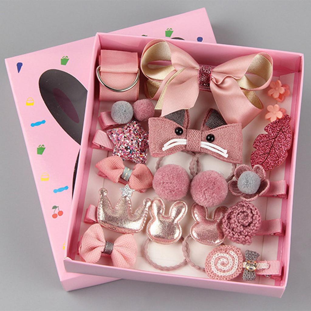 Girls Pink Cartoon Cute Hair Clip Hair Tie Set Toddler Kids Hair Accessories Ponytail Holder Claw