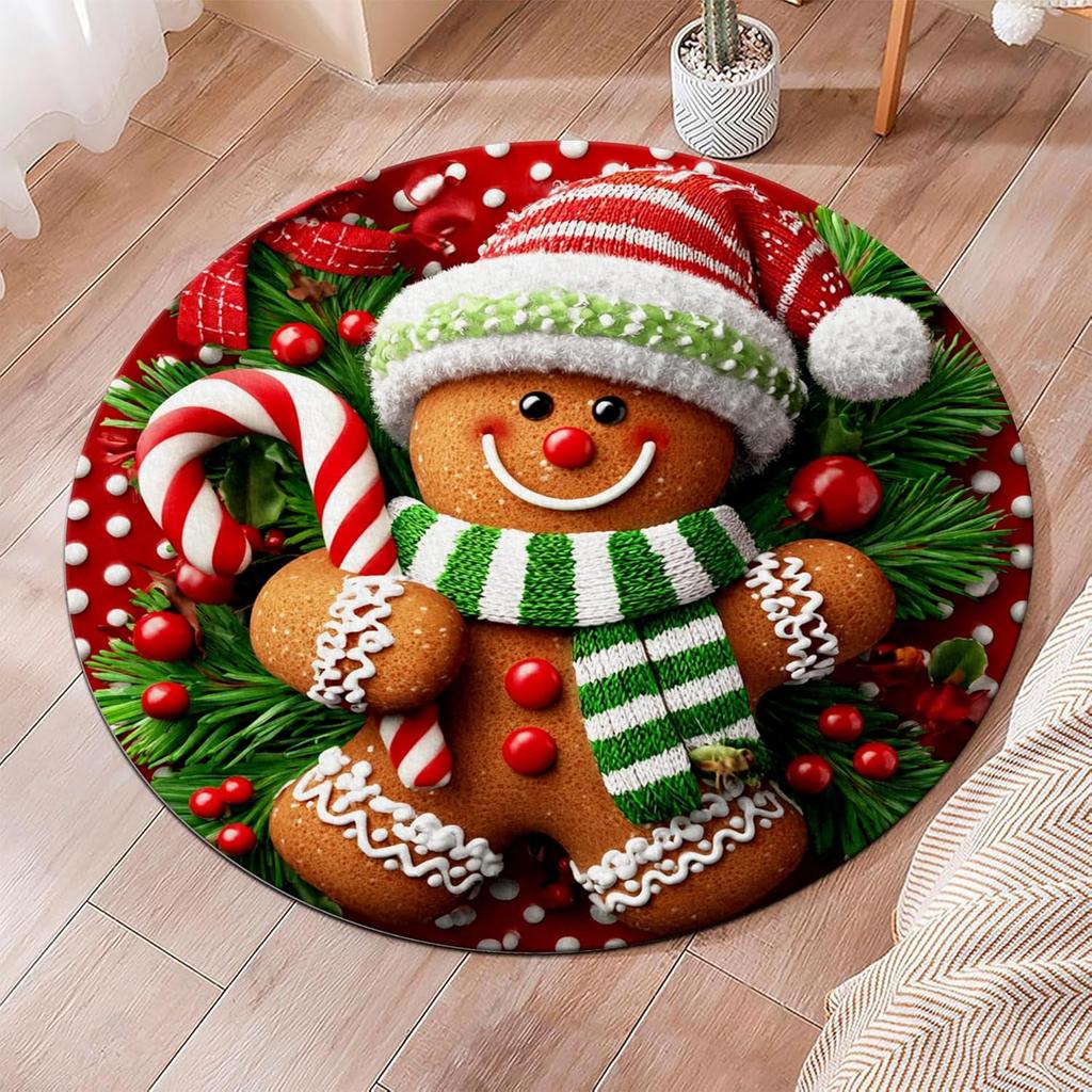 Retro Castle Steam Train Circle Carpet Christmas Gnome Round Area Rug Non Slip Washable Festive Home Bedroom Floor Decor