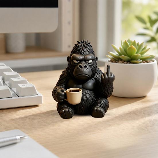Sculture Animali da Scrivania Compatte Media?Figurina Ippopotamo con Tazza da Caffè, Statuetta Divertente in Resina, Ornamenti Minimalisti Originali per Scrivania per