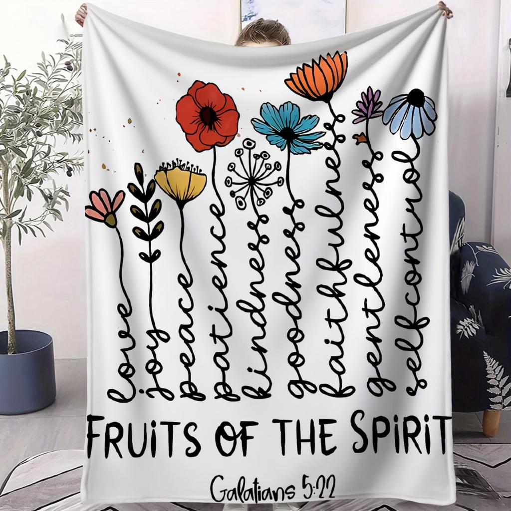 1pc Christian Passion Fruit Blanket, Suitable for Bed, Sofa, Travel And Camping, Galatians 5:22-23 Scripture Thick Flannel Blank