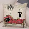 Double Print Cute Elegant Black Cat Cushion Cover Decor Cartoon Animal Pillow Case for Sofa Home Car Soft Plush Throw Pillowcase