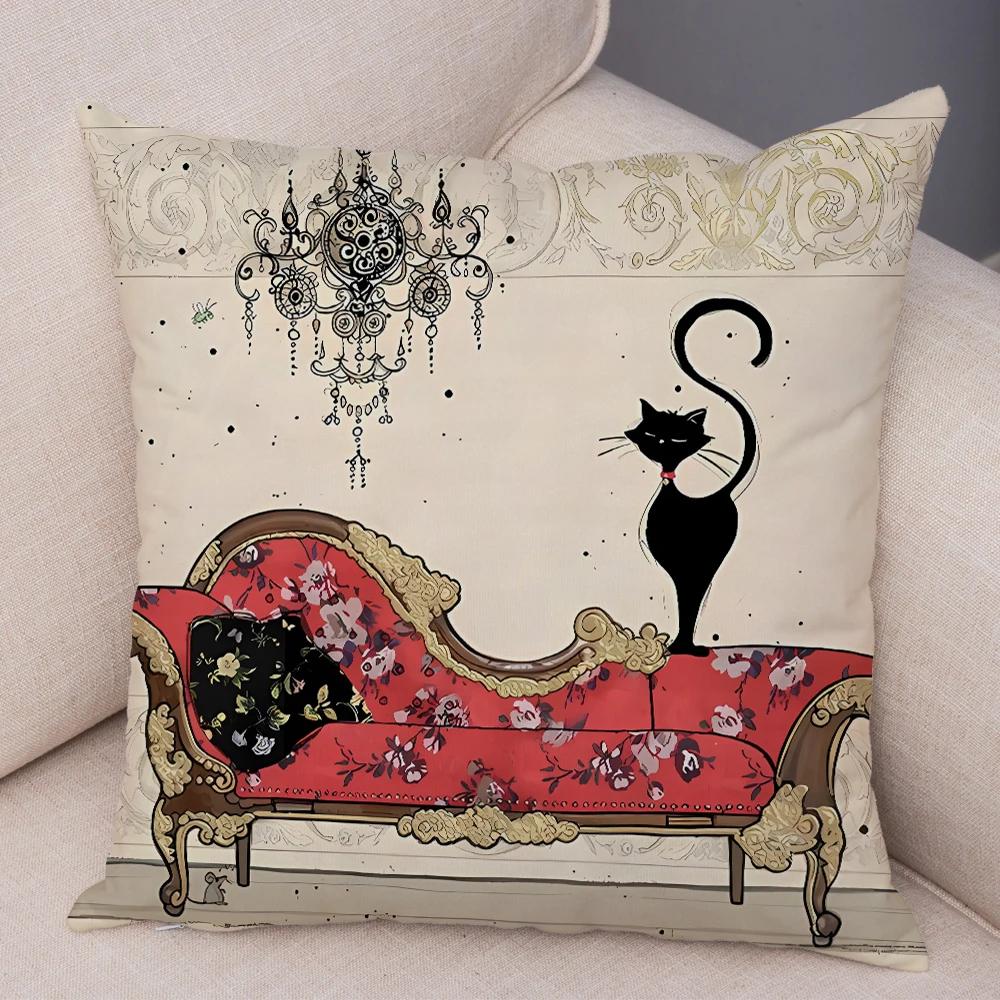 Double Print Cute Elegant Black Cat Cushion Cover Decor Cartoon Animal Pillow Case for Sofa Home Car Soft Plush Throw Pillowcase