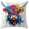 Home Decor Colorful Highland Cow Pillow Covers with Splashes Pattern Cushion Cover Suitable for Sofa Bedroom Car Pillow Cover