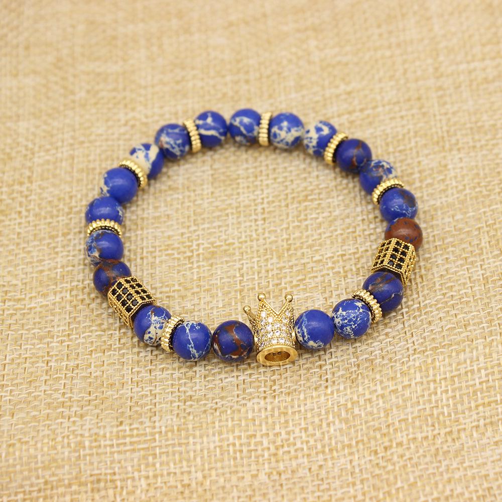 2019 Zirconia Crown Stone & Frosted Bead Bracelet with Copper & Imperial Stone Accents