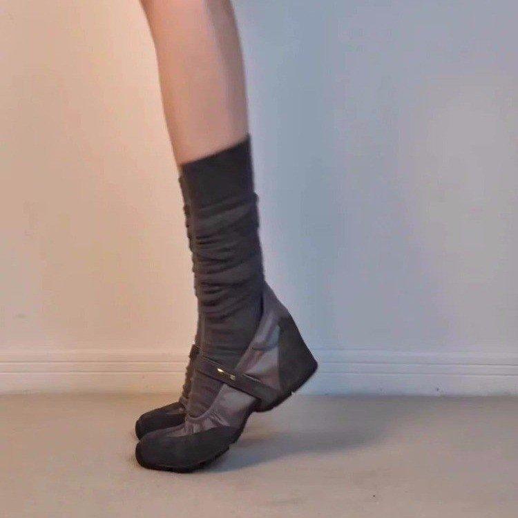 Sheepskin version~ Early autumn new versatile inner height increase 5CM Mary Jane shoes women's splicing Velcro casual single shoes women