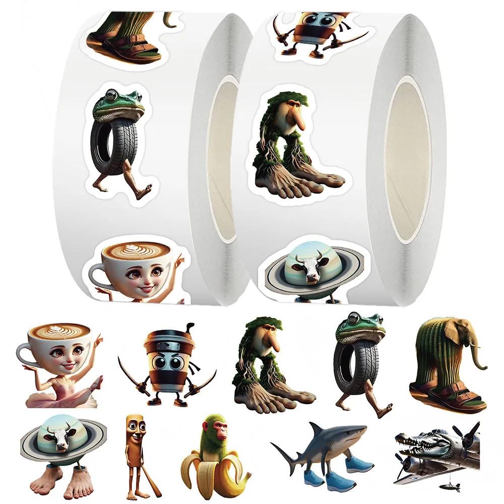 

500pcs/Roll Tung Tung Sahur Italian Brainrot AI Abstrac Sealing Sticker DIY PVC Laptop Decals Decoration Stiker Toy