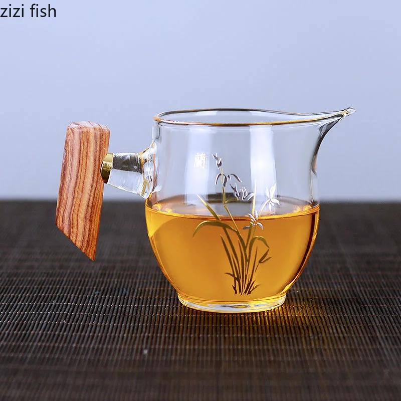 Thickening Glass Teapot Wooden Handle Kettle Justice Cup Kung Fu Tea Set Tea Distributor Teacup Teakettle Water Bottle Teaware
