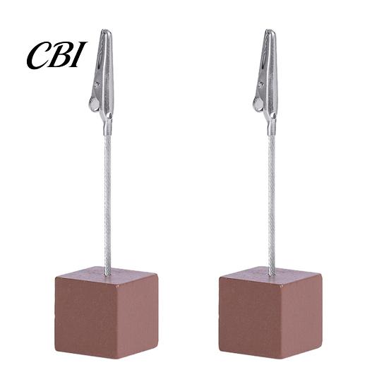 Thick And Thin Paper Clip 2 Pcs Wooden Cube Base Memo Holder with Clips, Mini Table Photo Postcard Number Stands for Name Cards, Photos, Memos,