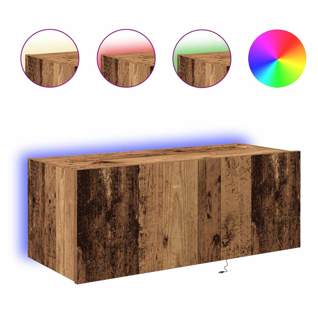 Wall Mounted TV Cabinet with LED Lighting Reclaimed Wood Look 80 x 35 x 31 cm Engineered Wood