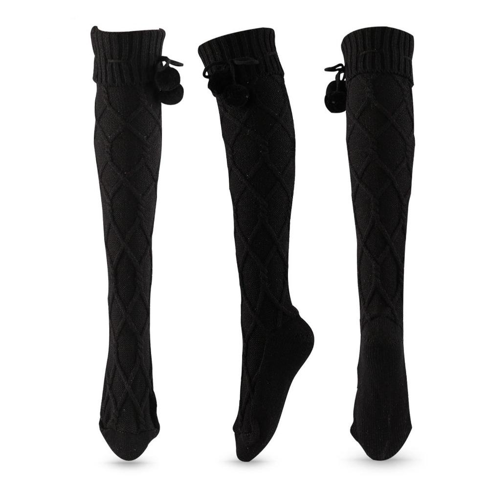 Ins Knee High Stockings Plush Ball Thicken Knitted Stockings Fashion Leg Warmer Stocking  Home