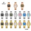 Women's S Elegant Dress Watch with Golden Stainless Steel Band Square Green Dial Waterproof Quartz Wristwatch with Luminous Hand