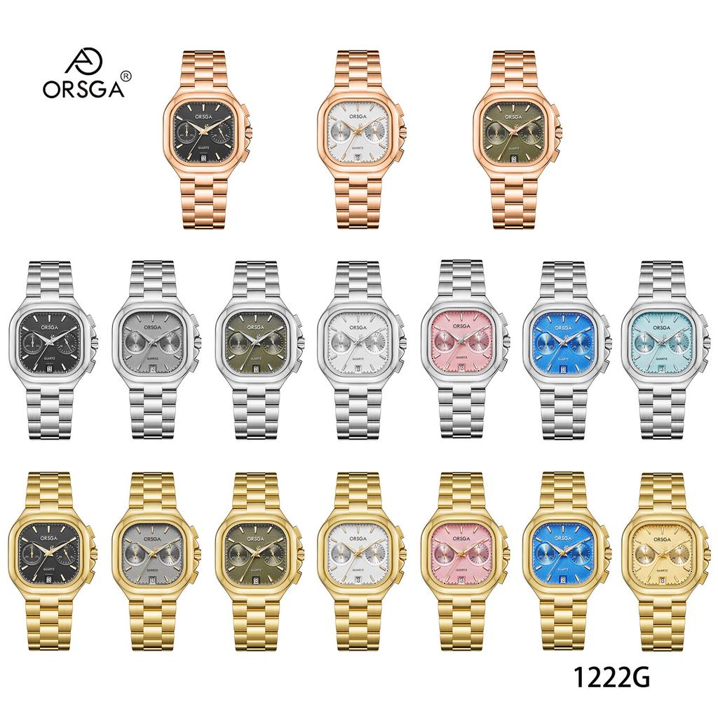 Women's S Elegant Dress Watch with Golden Stainless Steel Band Square Green Dial Waterproof Quartz Wristwatch with Luminous Hand