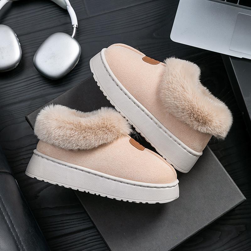 Heel cotton slippers, piled and thickened indoor home warmth in winter, plush cotton shoes